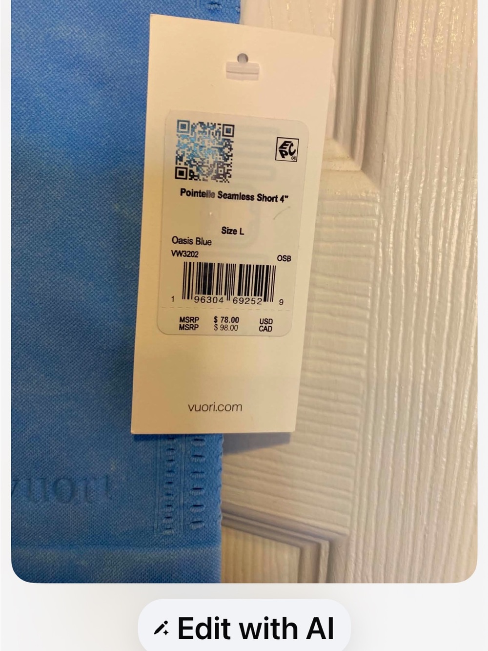 NWT Vuori Pointelle Seamless Short OASIS BLUE Size: Large - Picture 5 of 5